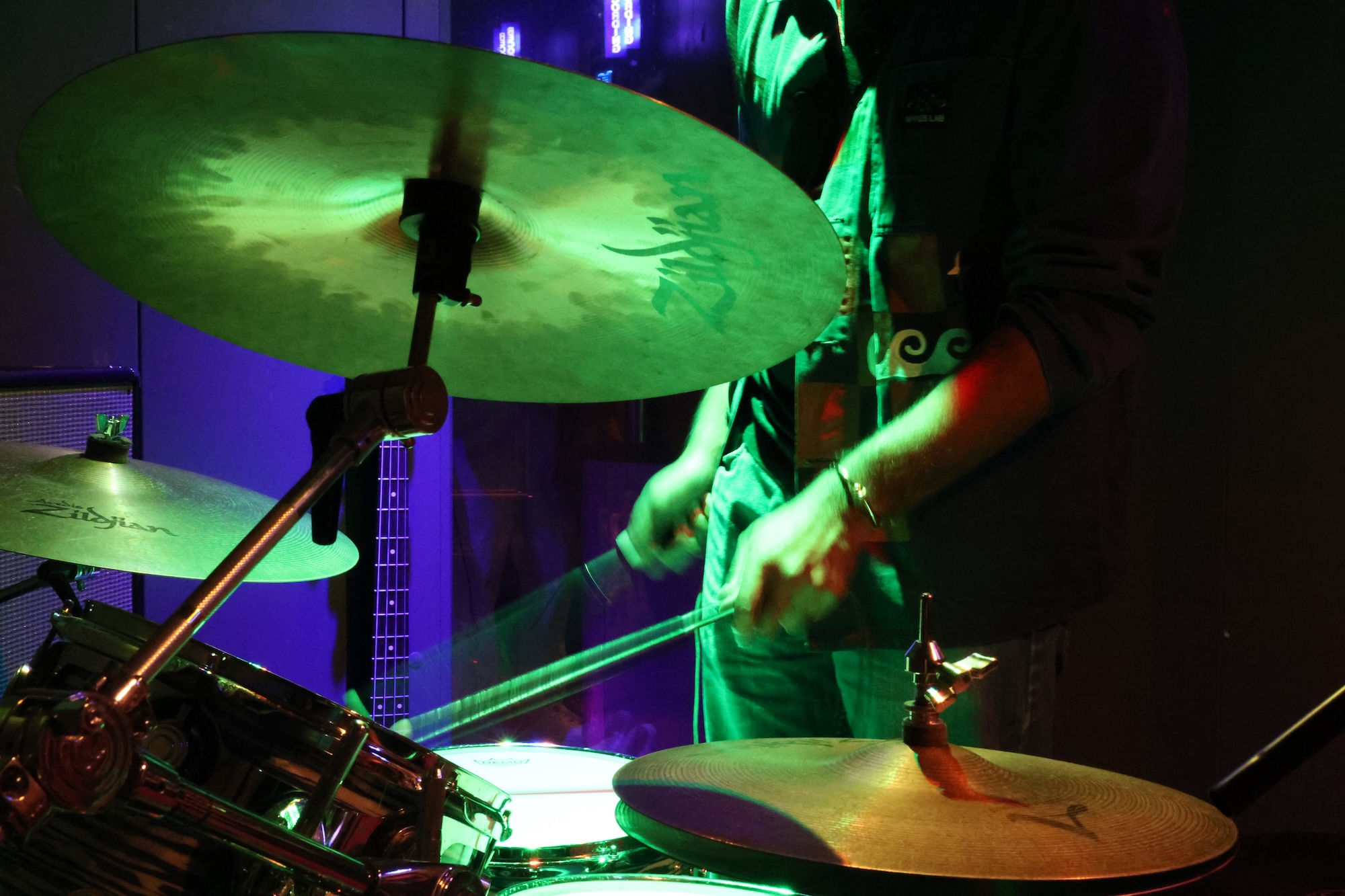Dinil plays the drums at the MOPOP in Seattle